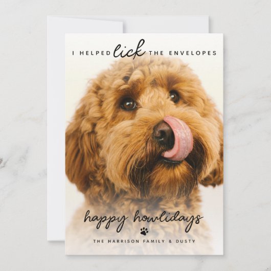 おもしろいペットが封筒をなめた | フォトクリスマス シーズンカード (正面)