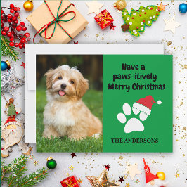 おもしろいペットの犬の写真 パウ サンタ帽子 メリークリスマス シーズンカード