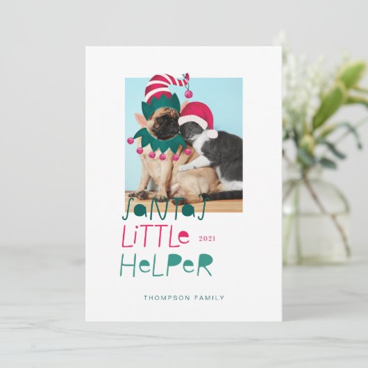 おもしろいペットクリスマスサンタスリトルヘルパー小妖精や小人&サンタ シーズンカード (スタンド正面)