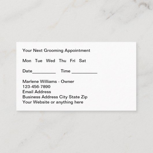 おもしろいペットグルーミングアポイントメント名刺 名刺 (裏面)