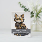 おもしろいペットフレンドリーホーム警告のボス猫 ポストカード (スタンド正面)