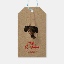 おもしろいペット家族の子犬クリスマスフォト ギフトタグ