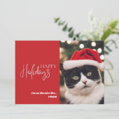 おもしろいペット猫のクリスマス よい子のリスト 赤 シーズンカード (スタンド正面)