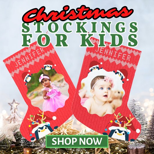 おもしろいペンギンあなたの写真名かわいいベビー幼児レッド スモールクリスマスストッキング