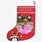 おもしろいペンギンあなたの写真名かわいいベビー幼児レッド スモールクリスマスストッキング (裏面)