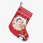 おもしろいペンギンあなたの写真名かわいいベビー幼児レッド スモールクリスマスストッキング (正面 (吊り時))