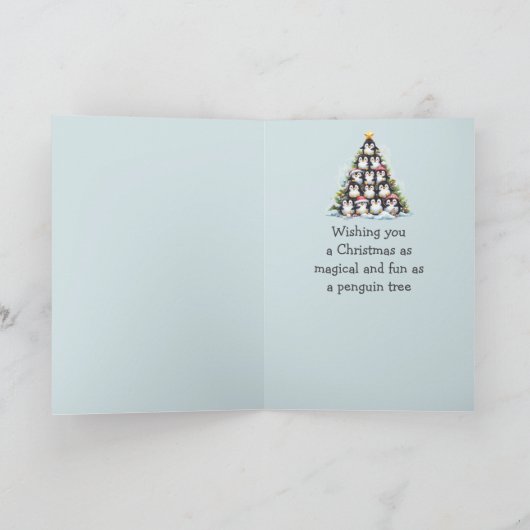 おもしろいペンギンのクリスマスツリーの挨拶 カード (内部)
