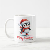 おもしろいペンギンアイススケーターホワイトレッドメリークリスマス コーヒーマグカップ (左)