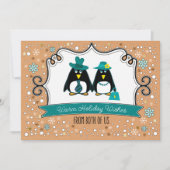 おもしろいペンギンカップルのクリスマスフォトカード シーズンカード (正面)
