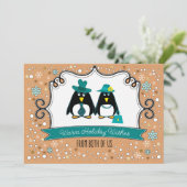 おもしろいペンギンカップルのクリスマスフォトカード シーズンカード (スタンド正面)