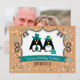 おもしろいペンギンカップルのクリスマスフォトカード シーズンカード