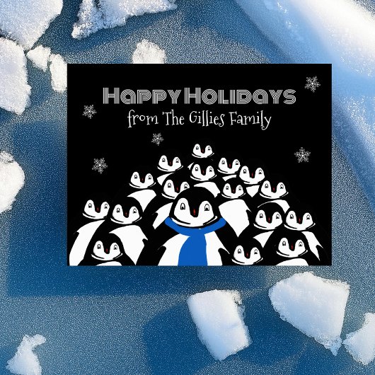 おもしろいペンギンファミリークリスマスブラックポストカード シーズンポストカード