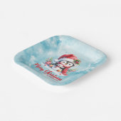 おもしろいペンギンブルーと赤メリークリスマス ペーパープレート (傾斜あり)