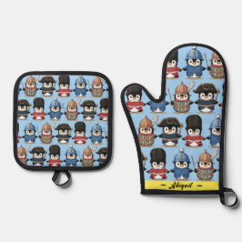 おもしろいペンギン王室のガードパーソナライズされた(Penguin Guard) 鍋つかみ&鍋敷きセット