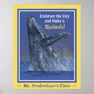 おもしろいホエールプリントイエロ縁どー ポスター