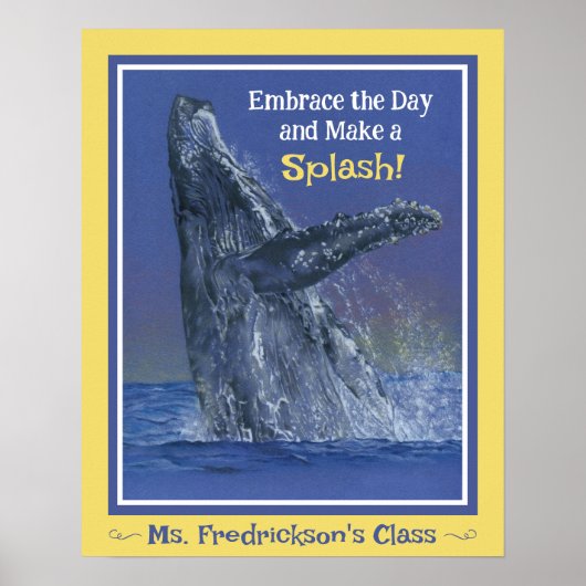 おもしろいホエールプリントイエロ縁どー ポスター (正面)