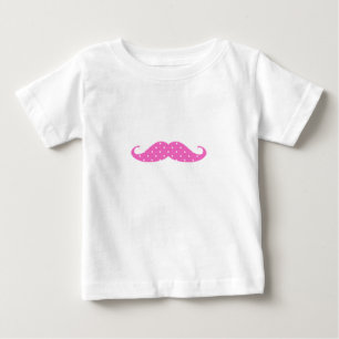 おもしろいホットピンクガーリー水玉模様口ひげ ベビーTシャツ