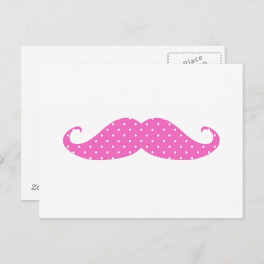 おもしろいホットピンクガーリー水玉模様口ひげ ポストカード (正面/裏面)