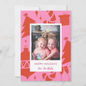 おもしろいホットピンククリスマスホリデーフォトカード シーズンカード (正面)