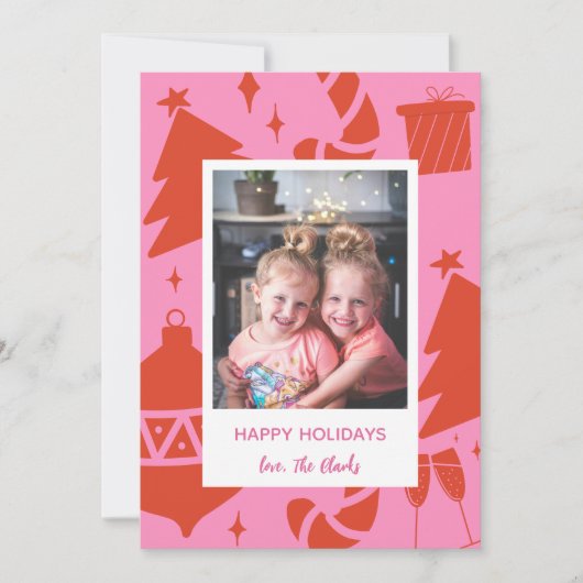 おもしろいホットピンククリスマスホリデーフォトカード シーズンカード (正面)