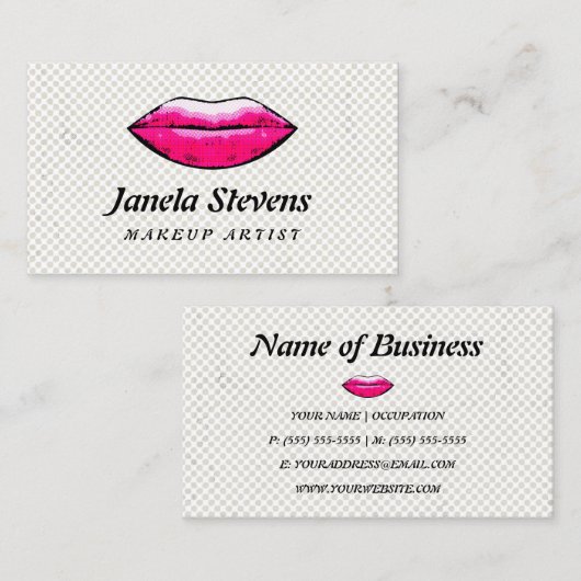 おもしろいホットピンクリップレトログランジメイクアップアーティスト 名刺 (正面/裏面)