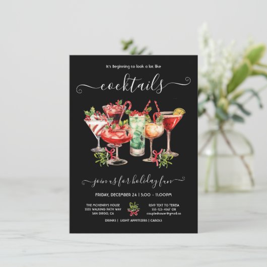おもしろいホリデークリスマスカクテルパーティー 招待状 (スタンド正面)