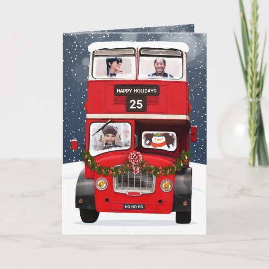 おもしろいホリデーグリーティングカードの写真がバスカーに掲載 カード (正面)