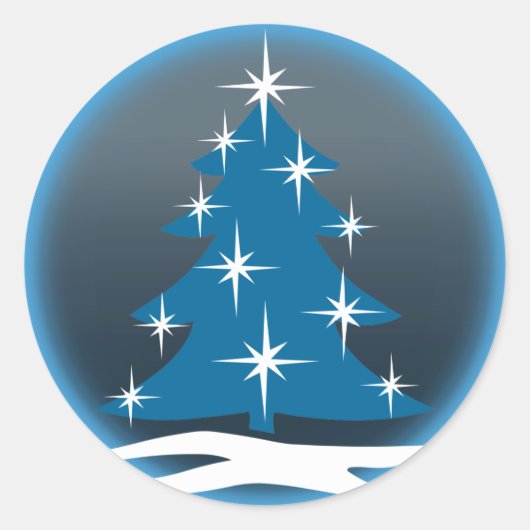 おもしろいホリデースティッカーブルークリスマスツリースティッカー ラウンドシール (正面)