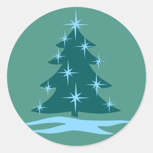 おもしろいホリデースティッカーブルークリスマスツリースティッカー ラウンドシール (正面)