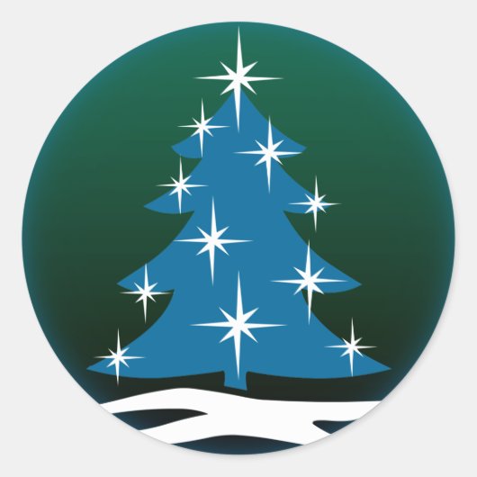 おもしろいホリデースティッカーブルークリスマスツリースティッカー ラウンドシール (正面)