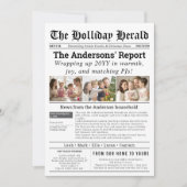 おもしろいホリデーニュースペーパーカード家族3枚の写真ニュース シーズンカード (正面)