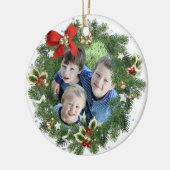 おもしろいホリデーリースフォトフレームメリークリスマス セラミックオーナメント (左)