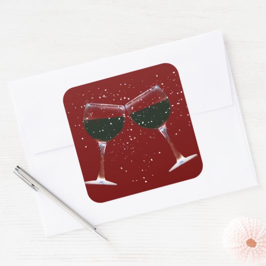 おもしろいホリデーワイントーキンググラスステッカー スクエアシール (封筒)