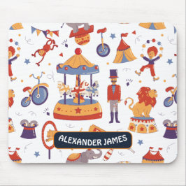 おもしろいホワイトカーニバルキッズスクールサーカスパターン マウスパッド