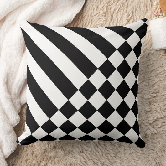 おもしろいホワイトジオメストライプトリ市松模様にクブ&ブラック クッション (ブランケット)