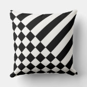 おもしろいホワイトジオメストライプトリ市松模様にクブ&ブラック クッション (裏面)