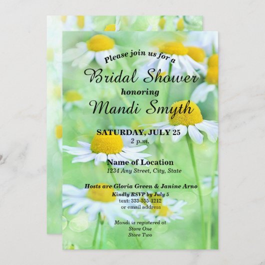 おもしろいホワイトデイジーコントラストフォント招待状 招待状 (正面/裏面)