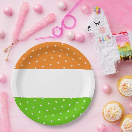 おもしろいホワイトドットブライトトロピカルライムオレンジストライプ色 ペーパープレート (パーティー)