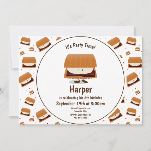 おもしろいホワイトブラウンズモアパターンキッドの誕生日 招待状 (正面)