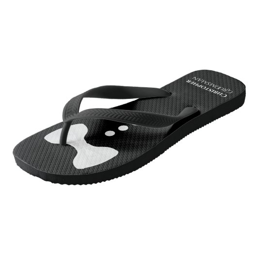 おもしろいホワイトボウタイオンブラックかわいいグロムスマン結婚ズ ビーチサンダル (アングル)
