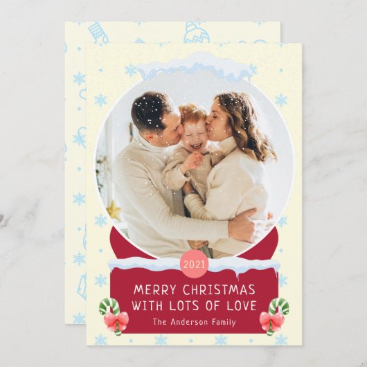 おもしろいホワイトメリークリスマススノーグローブフォトカード 招待状 (正面/裏面)