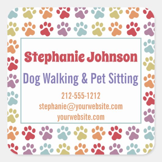 おもしろいホワイトレインボーカラーポープリントドッグ歩く スクエアシール (正面)