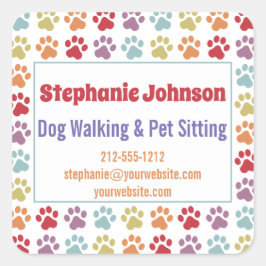 おもしろいホワイトレインボーカラーポープリントドッグ歩く スクエアシール