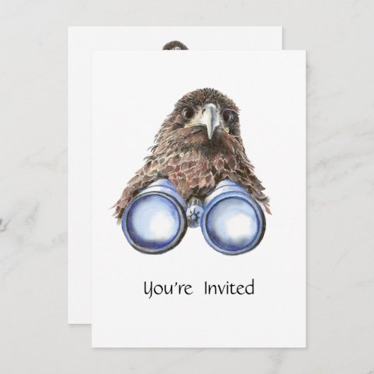 おもしろいホーク双眼鏡バードウォッチング誕生日招待状 招待状 (正面/裏面)