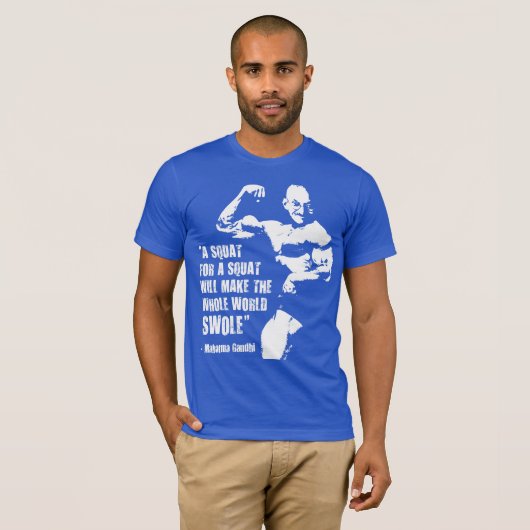 おもしろいボディビルリフティングジム引用文ガンディスクワット Tシャツ (正面フル)