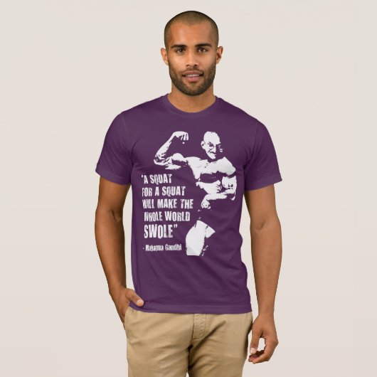 おもしろいボディビルリフティングジム引用文ガンディスクワット Tシャツ (正面フル)