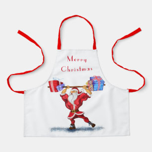 おもしろいボディービルターサンタクロースとクリスマスプレゼント エプロン