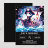 おもしろいボホパイレーツ誕生日 招待状 (正面/裏面)