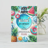 おもしろいボーイウォーターブルークールプールパーティー13誕生日 招待状 (スタンド正面)