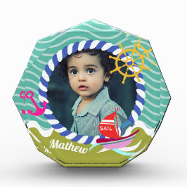 おもしろいボート写真アクアグリーン フォトブロック